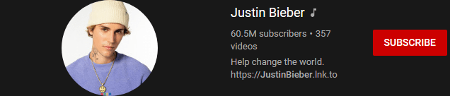 most subscribed Youtubers - JUSTIN BIEBER