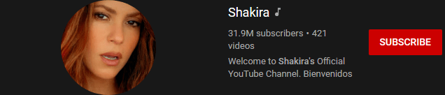 most subscribed Youtubers - SHAKIRA